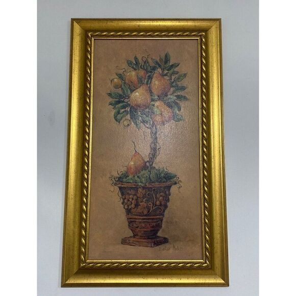 Barbara Mock Art Prints 29 x 17 Ornate Gold Frame Fruit Trees Pear Peach Vintage - Picture 2 of 8